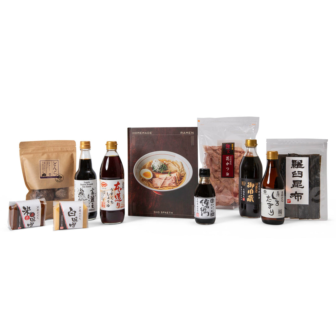 Assorted Ingredient Box products for the Homemade Ramen cookbook including cookbook