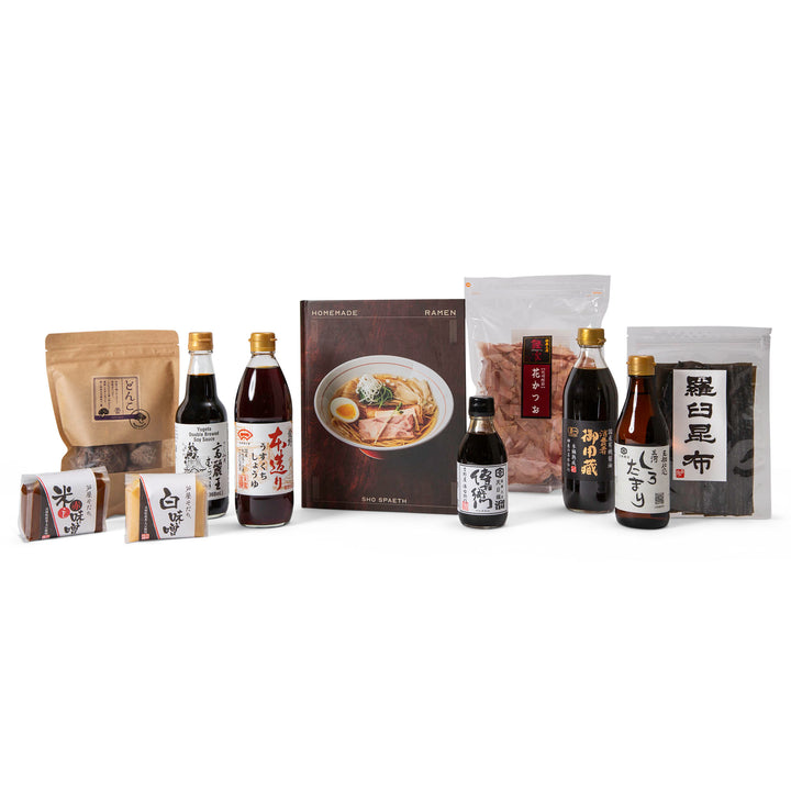 Assorted Ingredient Box products for the Homemade Ramen cookbook including cookbook