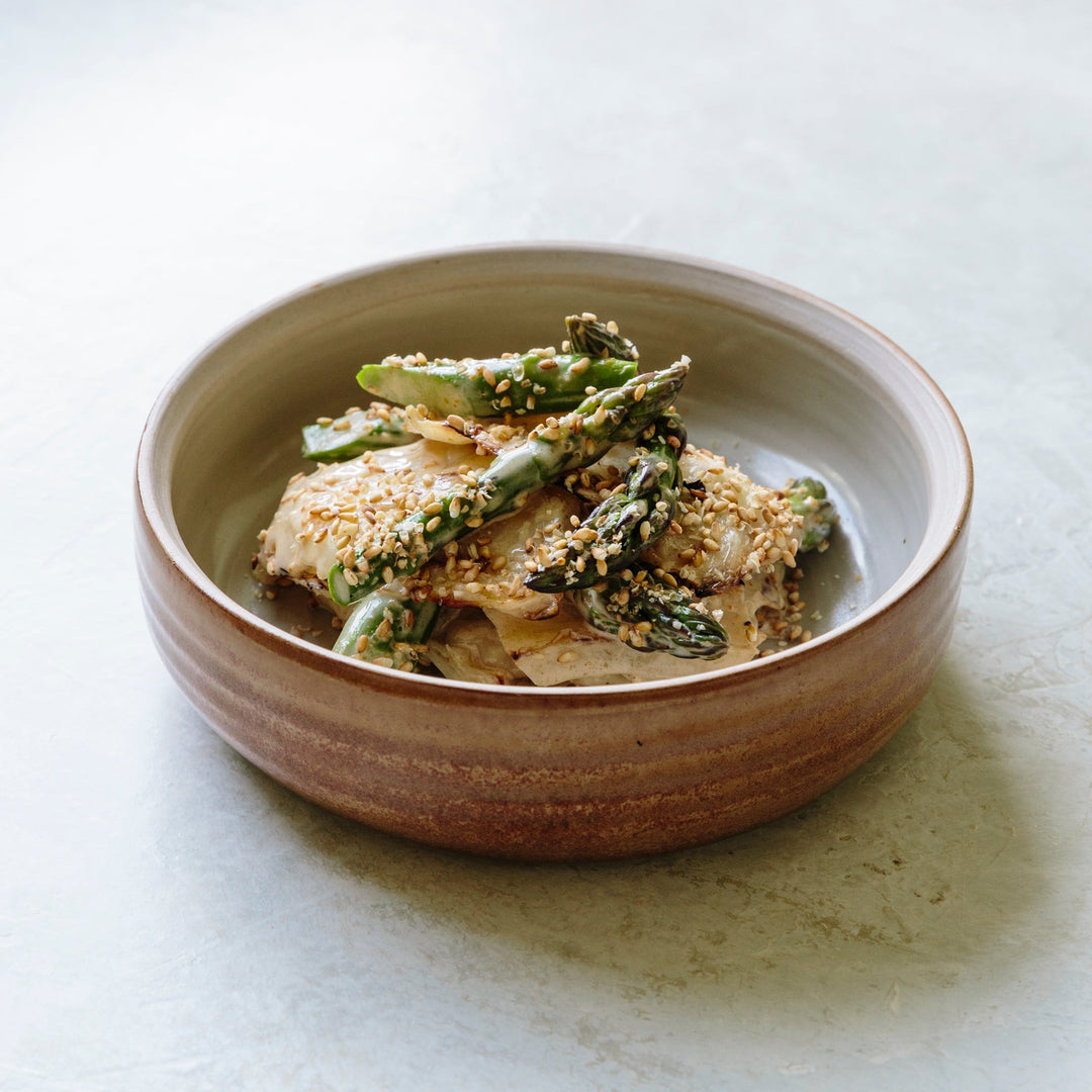 Asparagus and charred cabbage salad with Japanese sesame dressing