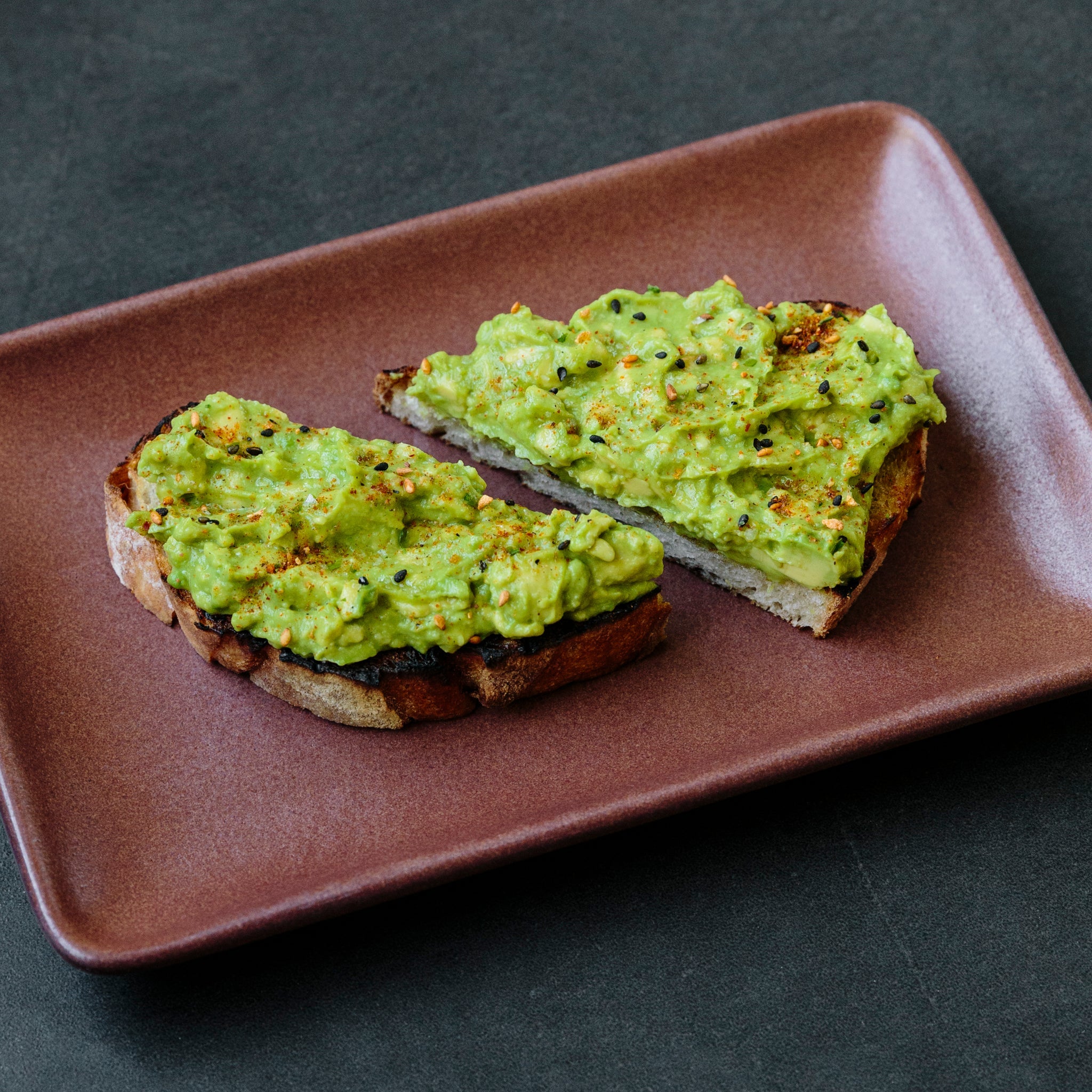 Japanese avocado toast topped with shichimi togarashi