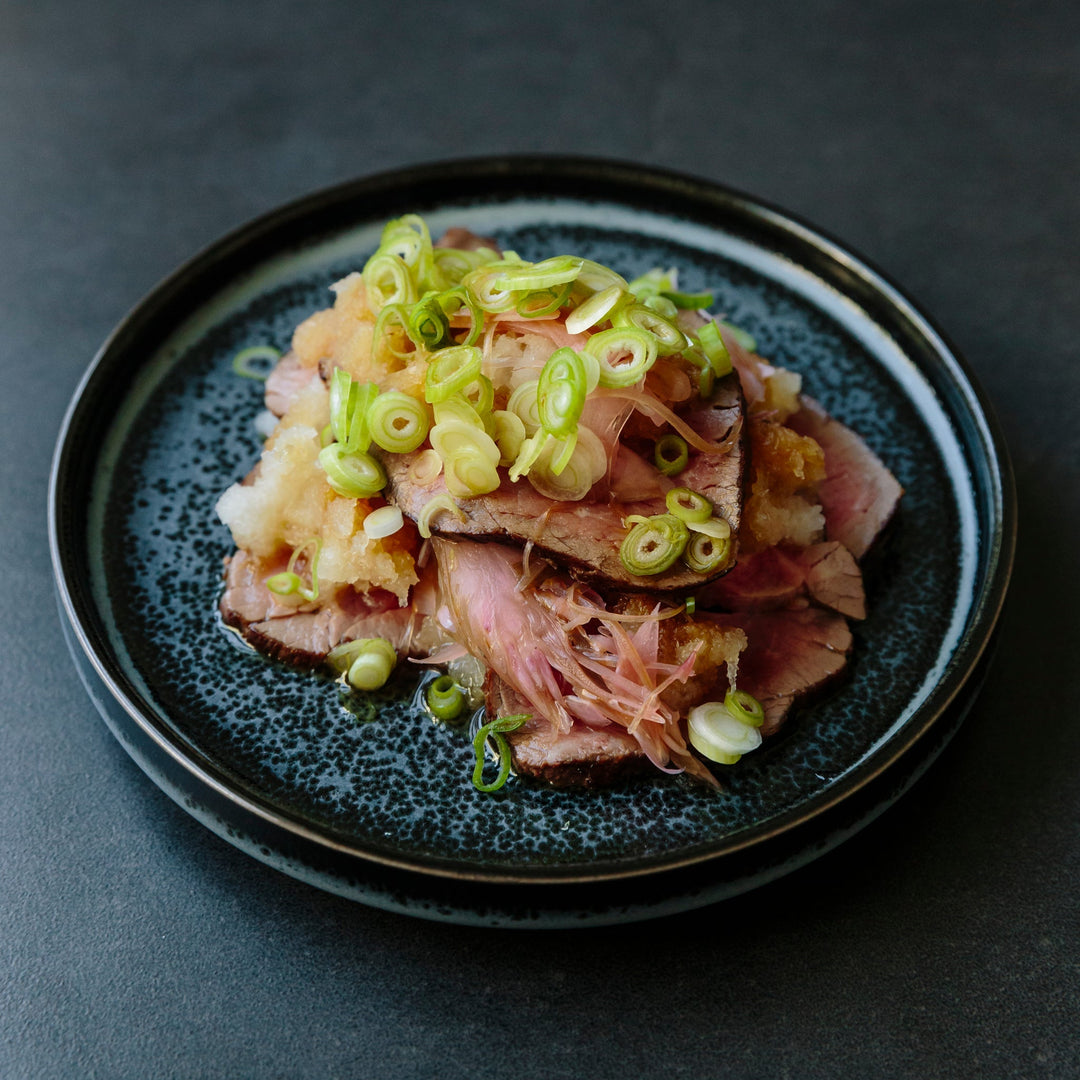 Beef tataki — lightly seared Japanese beef with ponzu and myoga
