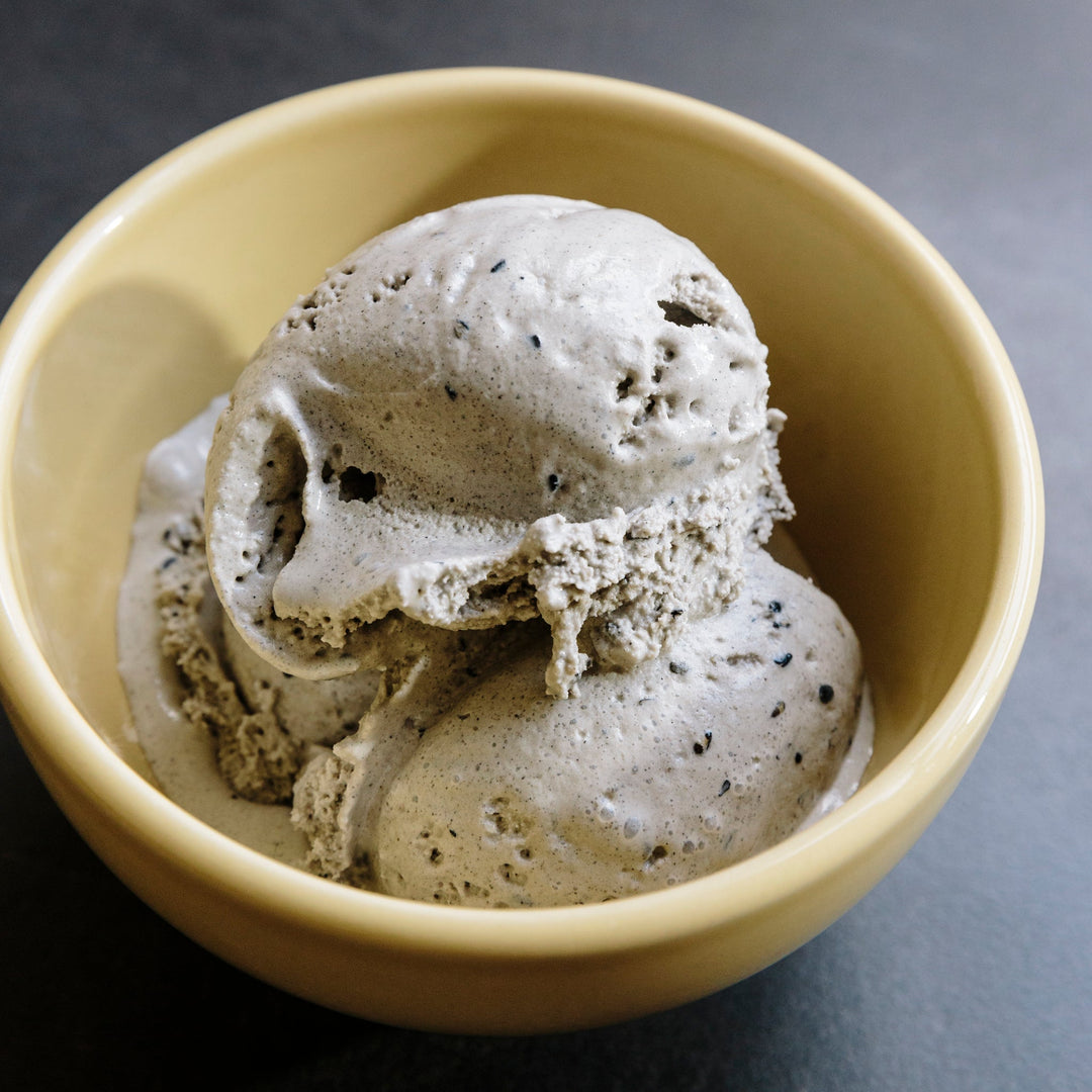 Black sesame ice cream made with Wadaman black sesame paste