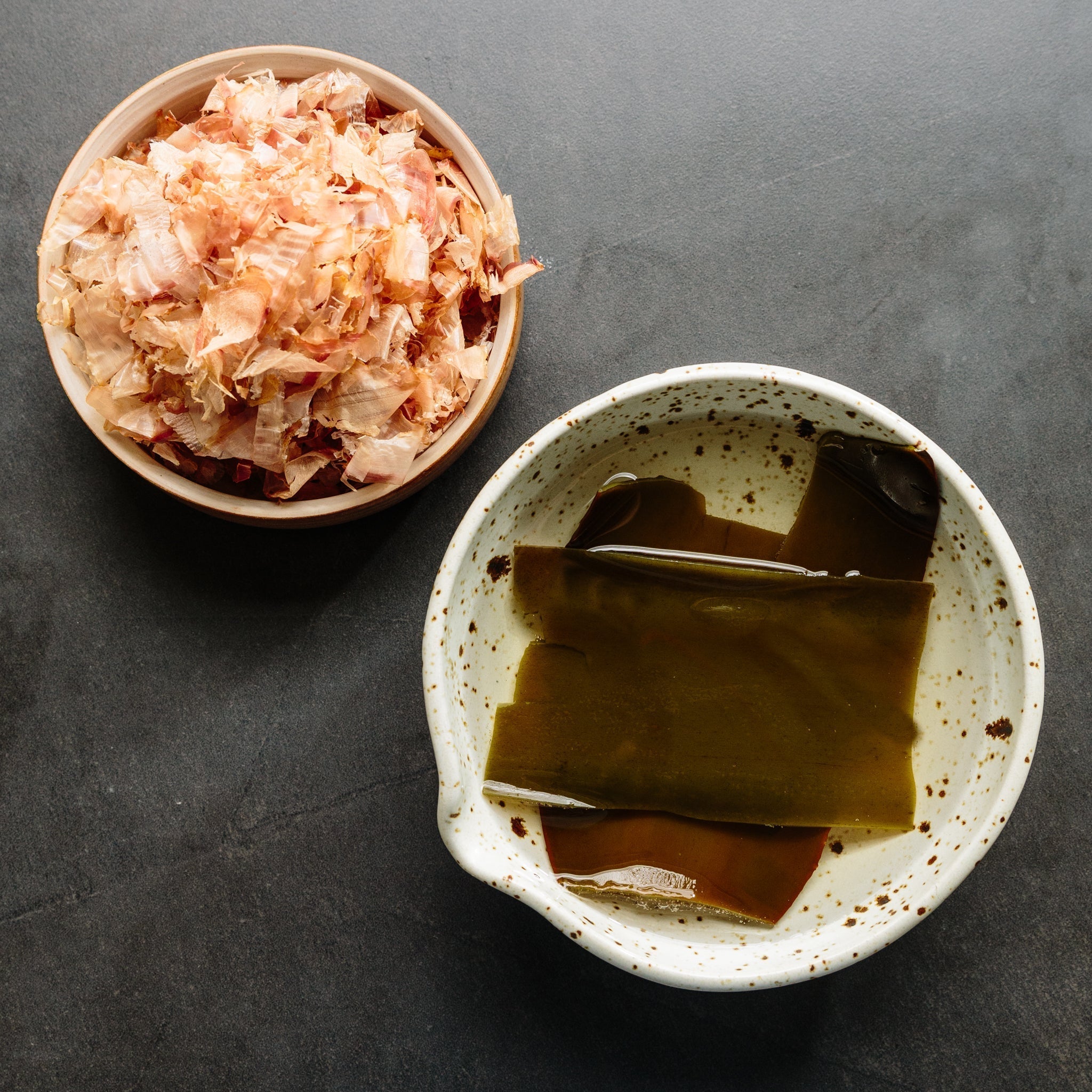 Dashi — Japanese konbu and katsuobushi stock in a bowl