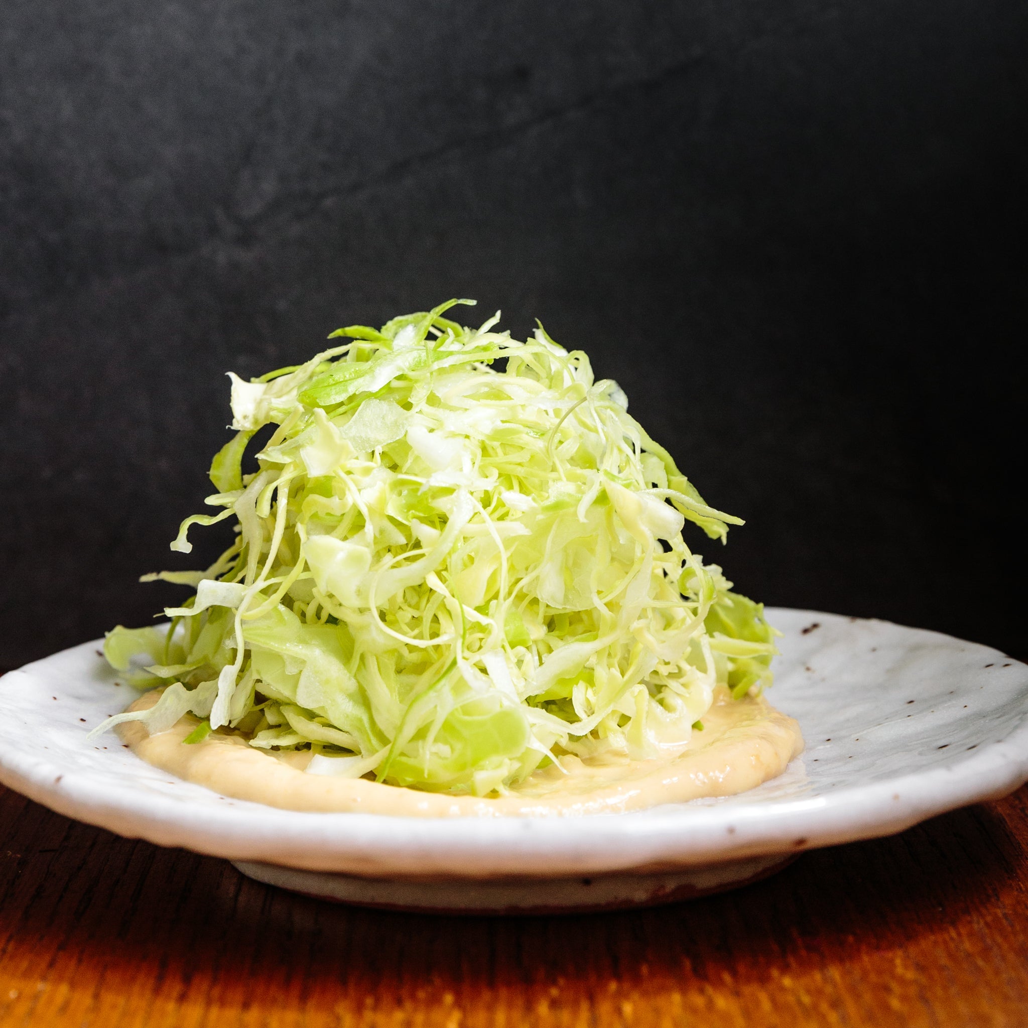 Fluffy shredded cabbage with Japanese miso mayo dressing