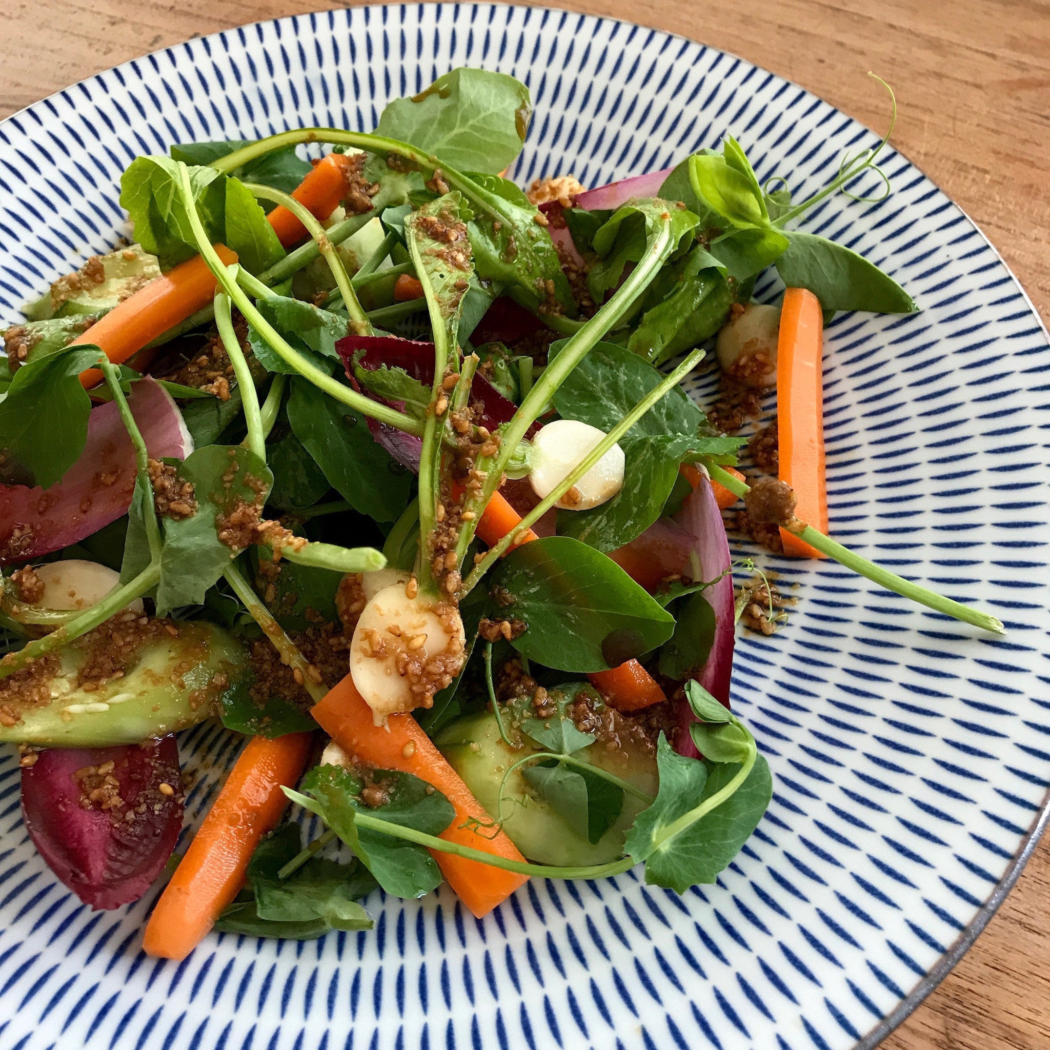 Japanese vegetable salad dressed with Wadaman golden sesame ponzu