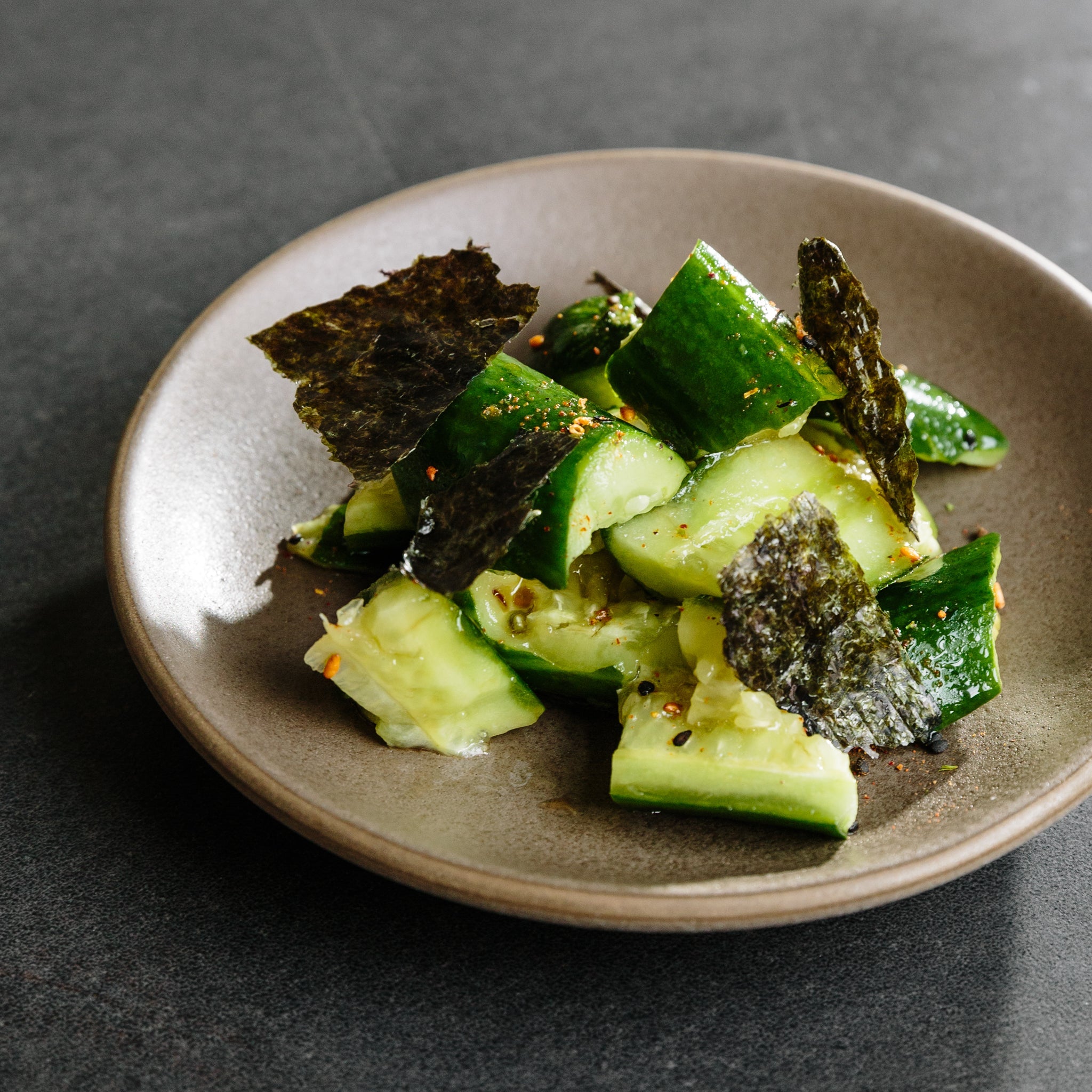 Japanese cucumber salad with rice vinegar and sesame