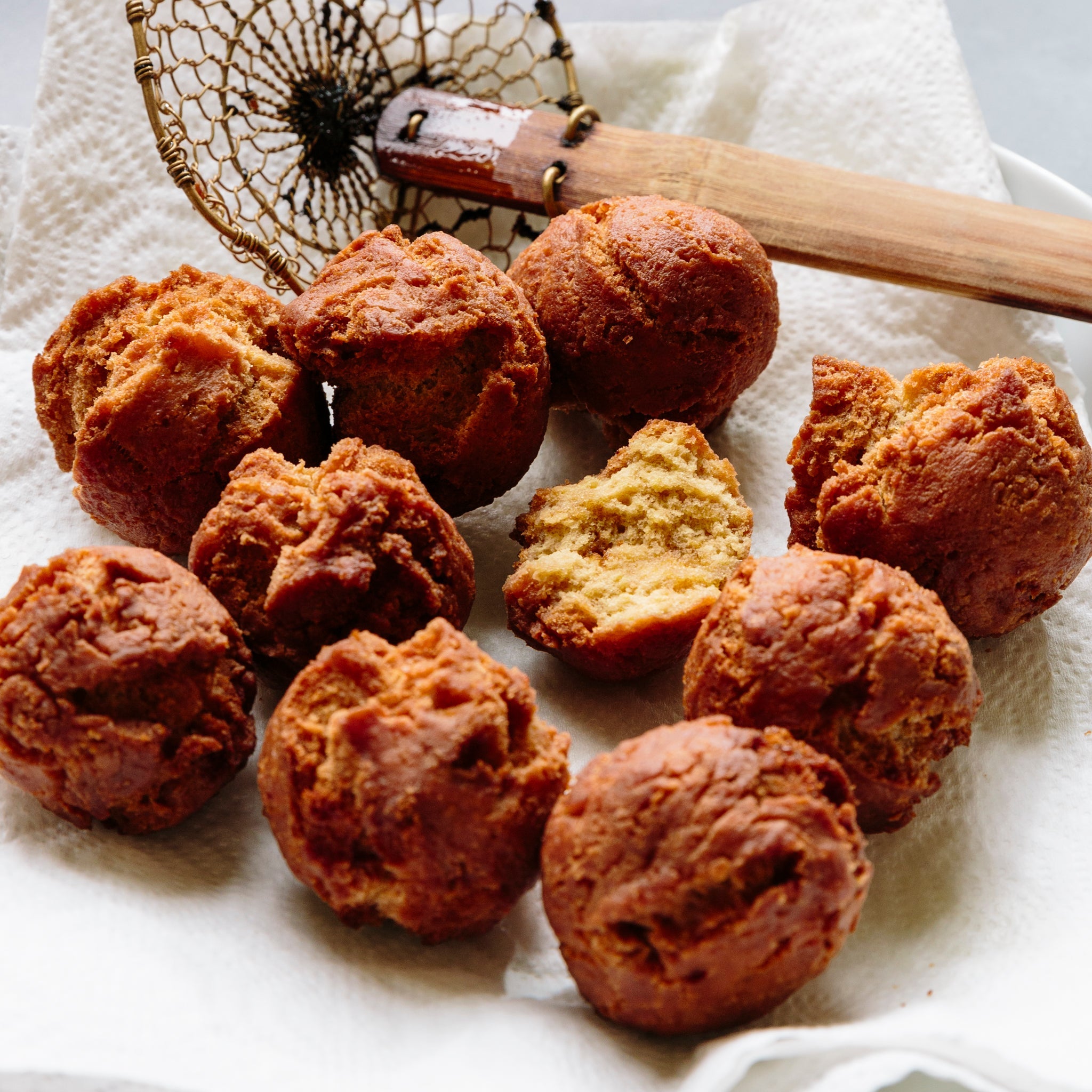 Okinawan donuts made with Murakami black sugar and Wadaman sesame oil