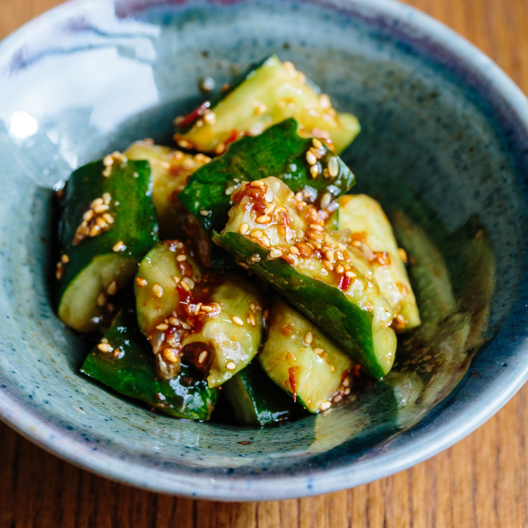Spicy Japanese cucumber salad with Wadaman golden sesame oil and soy sauce