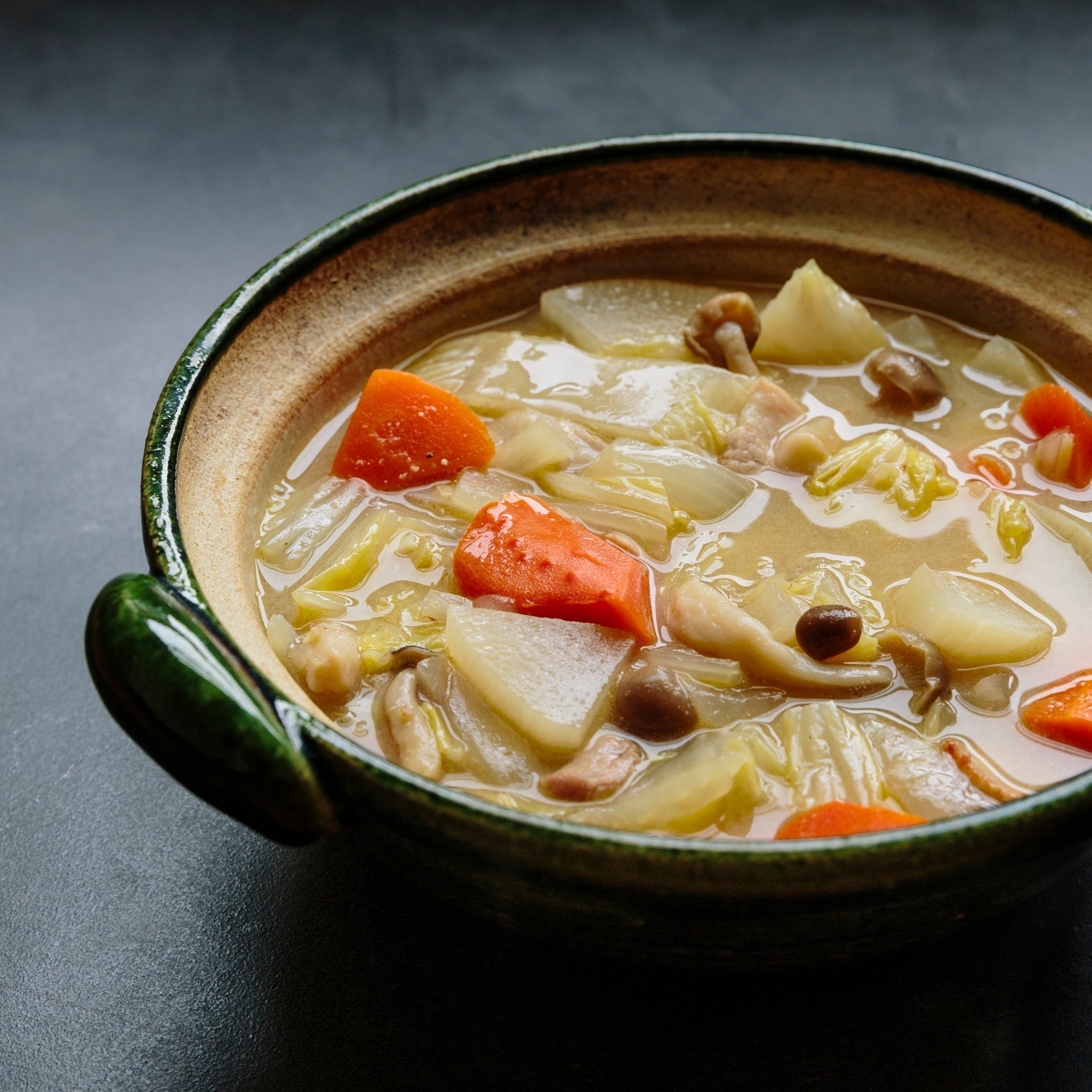 Tonjiru — Japanese pork and root vegetable miso soup with barley miso and sesame oil