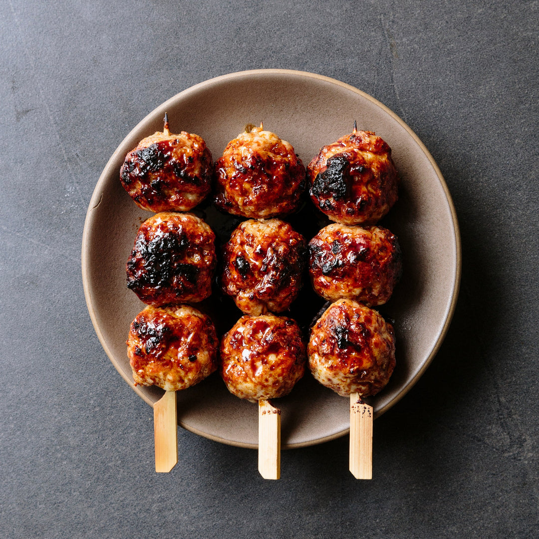 Tsukune — Japanese chicken meatball yakitori skewers with tare glaze