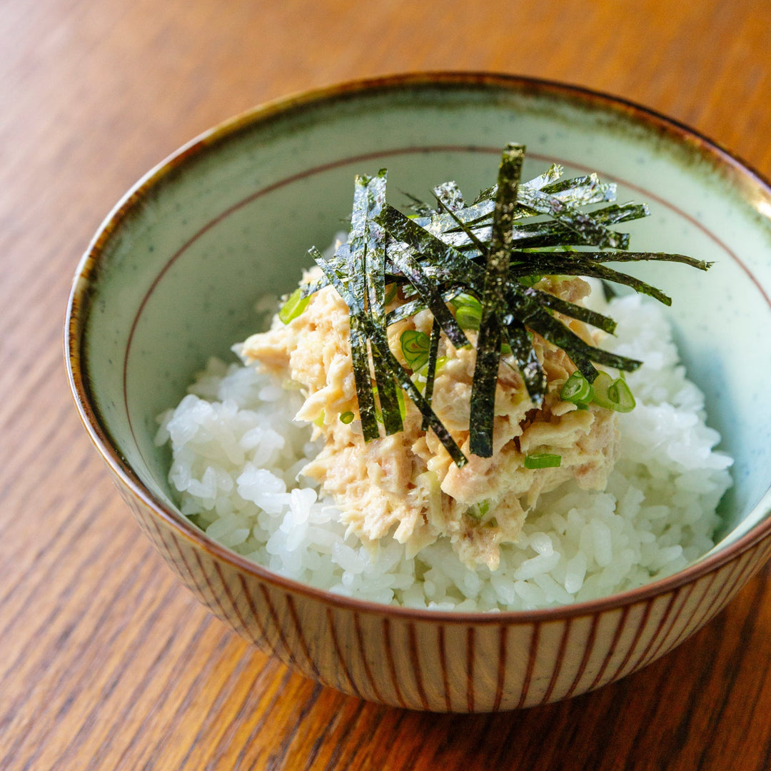 Japanese tuna mayo rice bowl with nori and shichimi