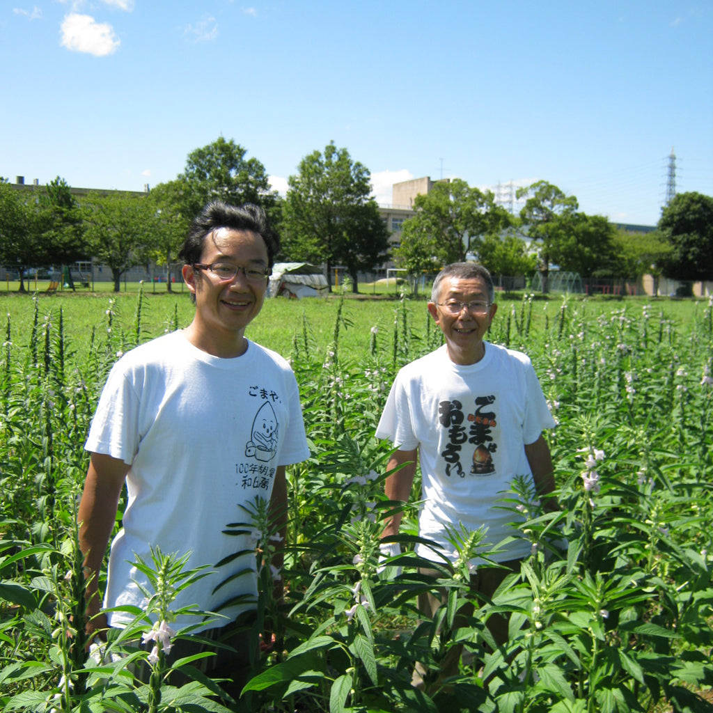 4th and 5th generation Wadaman owners at their sesame farm in Nara, Japan