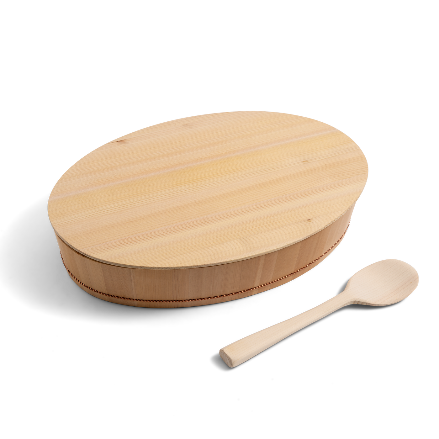 Oval Wooden Container with Lid & Serving Spoon