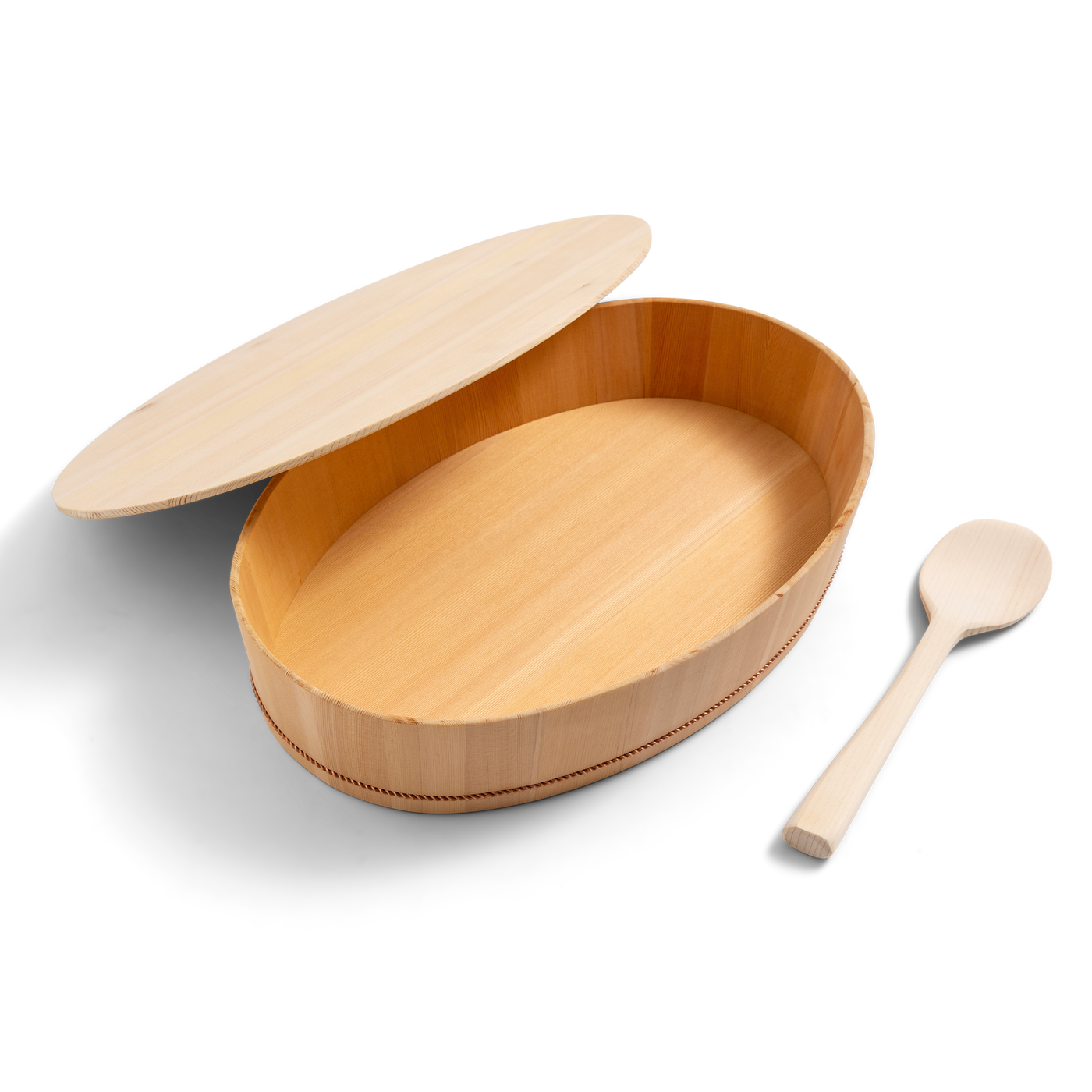 Oval Wooden Container with Lid & Serving Spoon