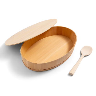 Oval Wooden Container with Lid & Serving Spoon