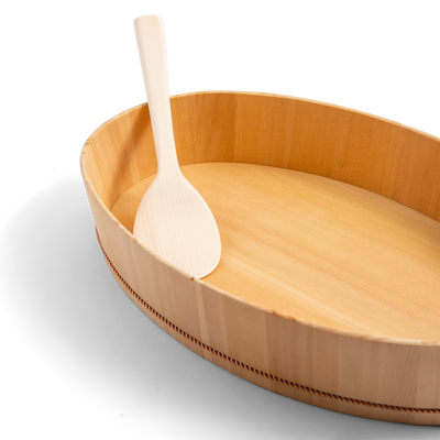 Oval Wooden Container with Lid & Serving Spoon