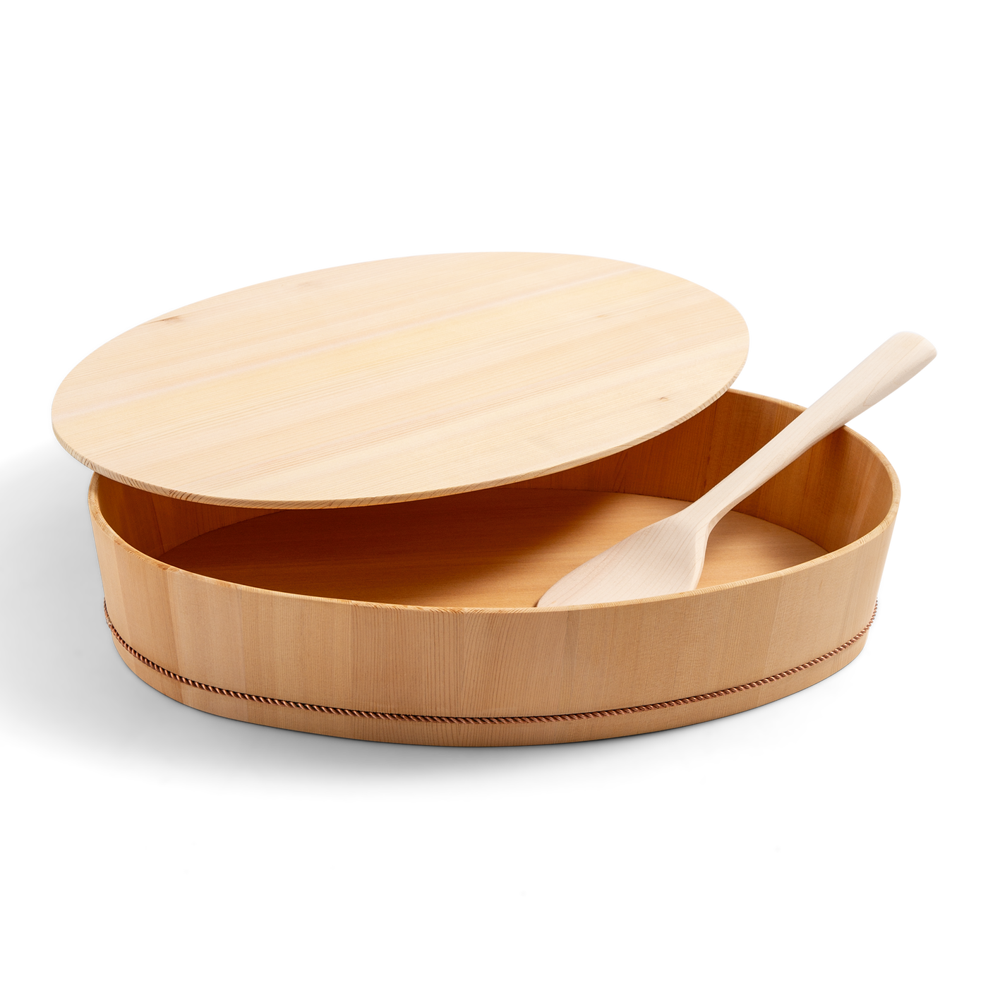 Oval Wooden Container with Lid & Serving Spoon