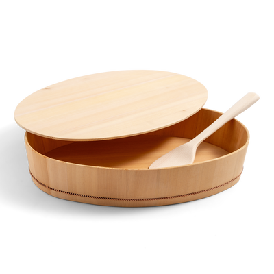 Oval Wooden Container with Lid & Serving Spoon