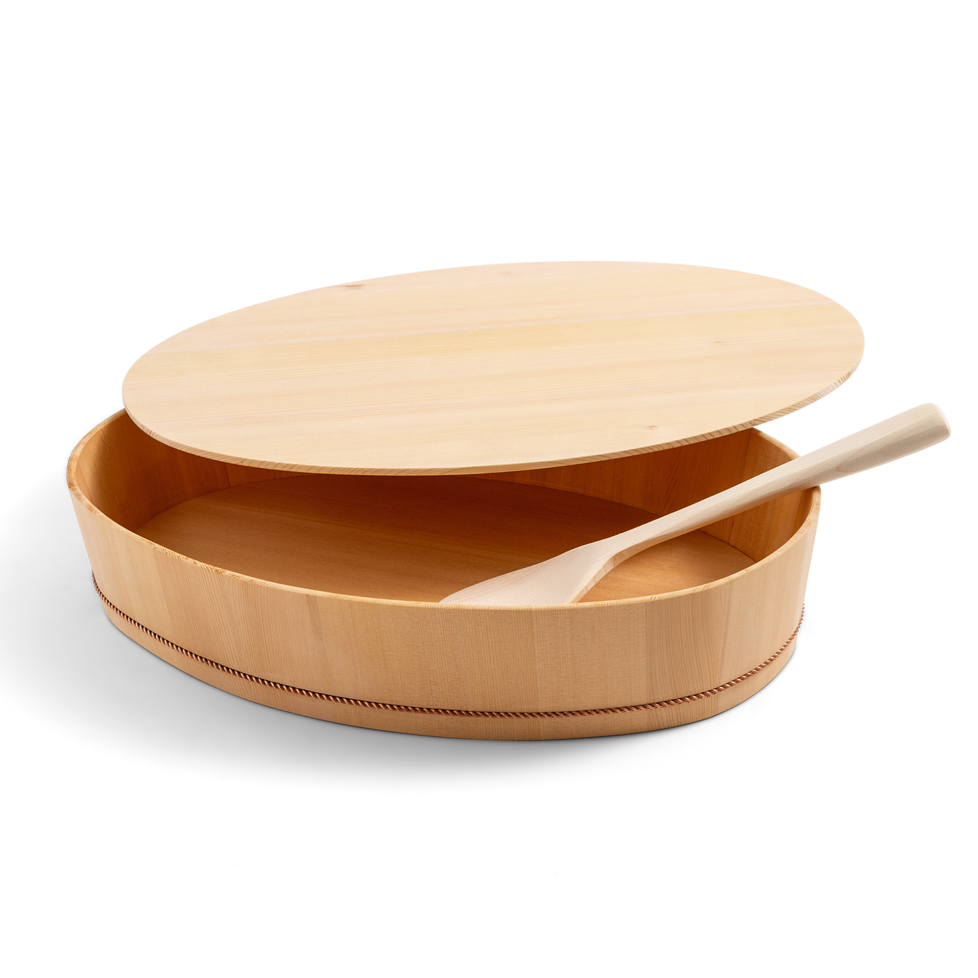 Oval Wooden Container with Lid & Serving Spoon