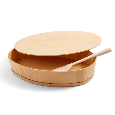 Oval Wooden Container with Lid & Serving Spoon