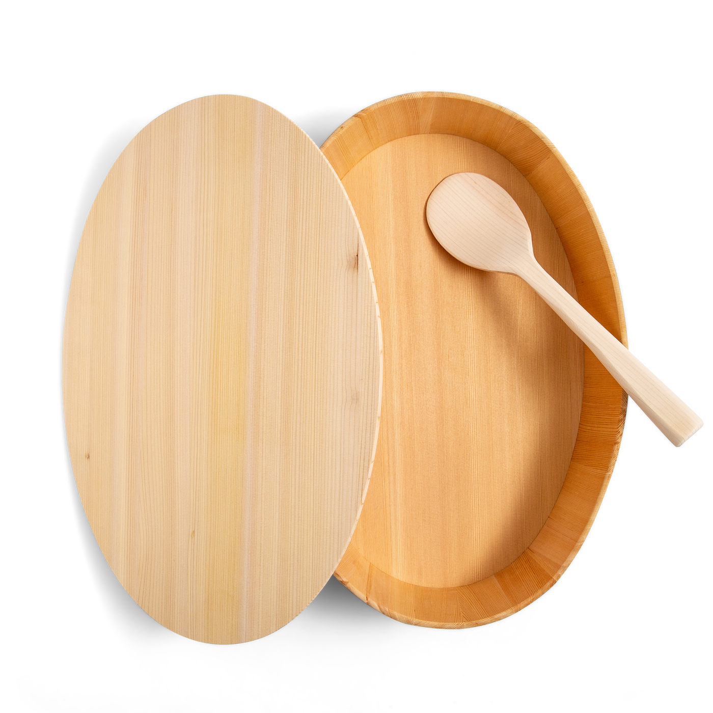 Oval Wooden Container with Lid & Serving Spoon