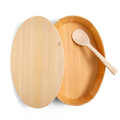 Oval Wooden Container with Lid & Serving Spoon