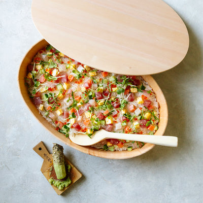 Oval Wooden Container with Lid & Serving Spoon